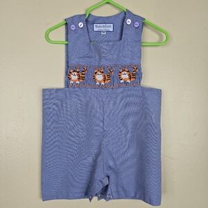 Barefoot tiger smocked romper size 6m